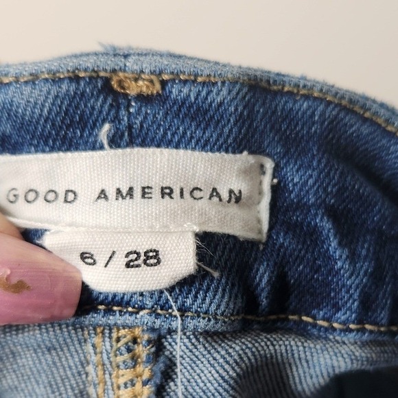 Good American High Rise Button Fly Skinny Jeans Dark Wash Size 6 28 GWADJ014T - Picture 4 of 5
